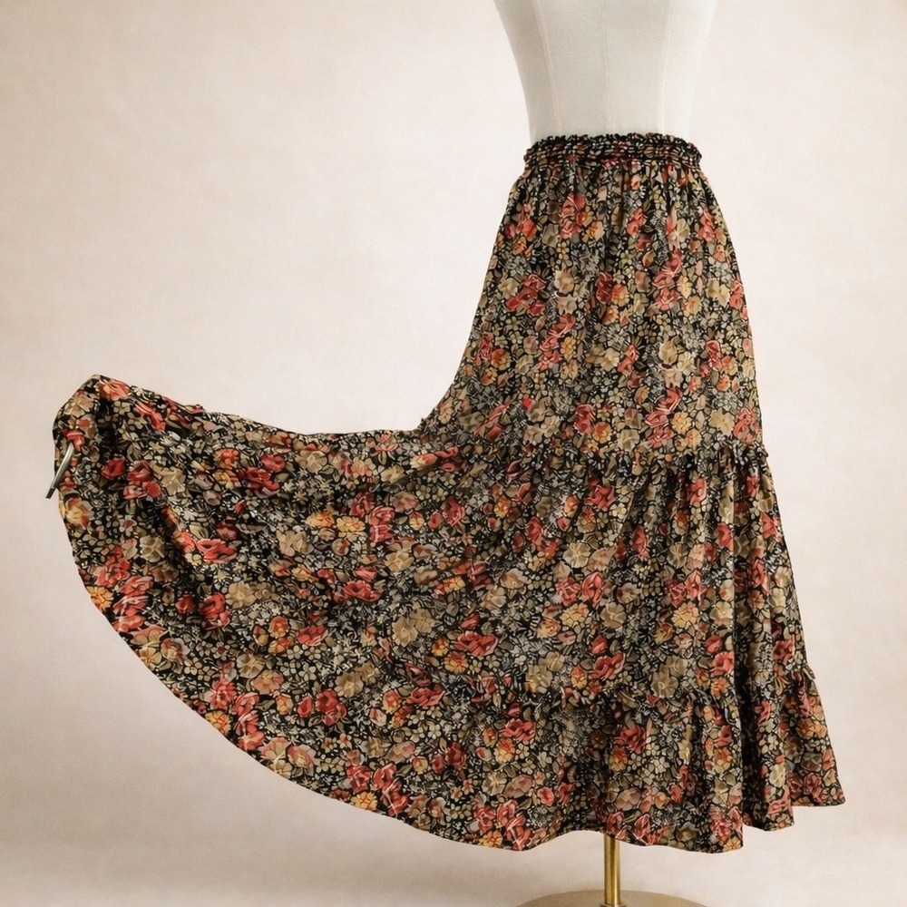 True Vintage 70s Hippie Floral Prairie Skirt ILGWU Union Boho Midi Cottage Rare